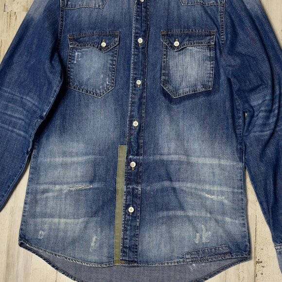 ZARA Denim Shirt 1975 Collection Long Sleeve Button-Down Chest Pockets Size S - Picture 3 of 11